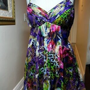 Vintage Olga Cassini silk dress Y2K multicolor abstract leopard print
